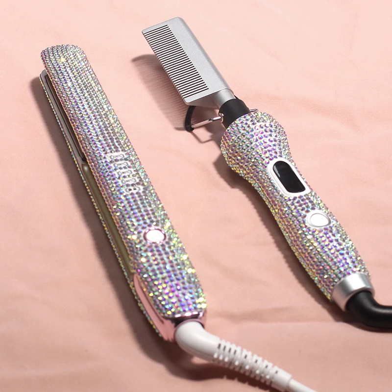 

2020 Private Lable Vender Four Way Electric Tatanium Crystal Hot Comb 500F Hotcomb