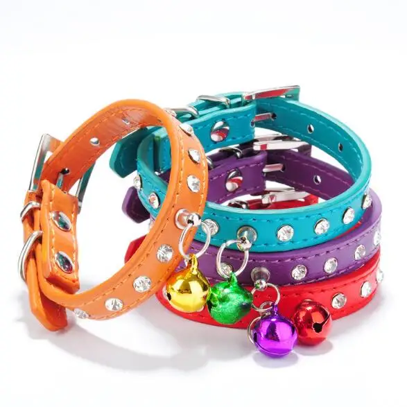 

Various Colors A Row Crystal Rhinestone Cat Dog Collar With Small Bell Pet Products