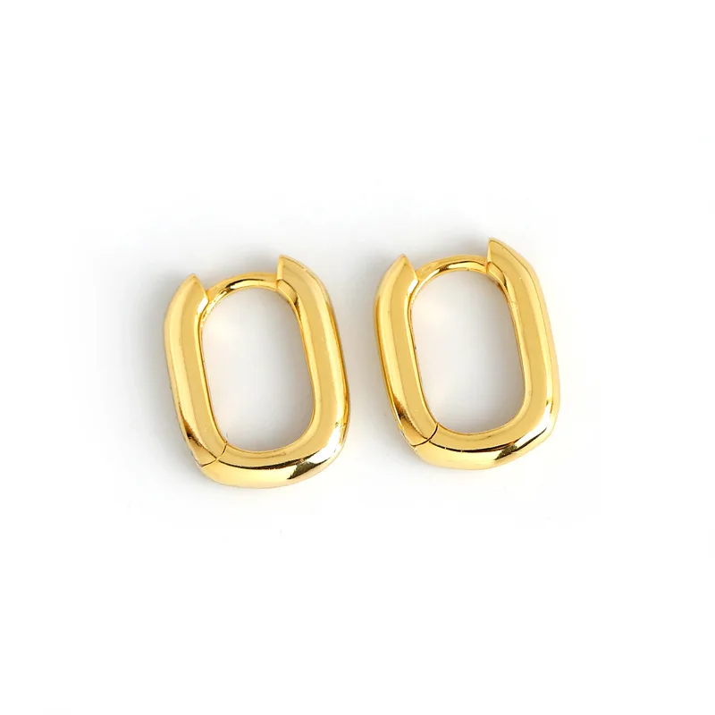 

Normcore Style Retro Geometry Ellipse Ring Circle Ear Clip Gold Ear Stud Korean style S925 Fine Silver Hoop Earrings, Picture