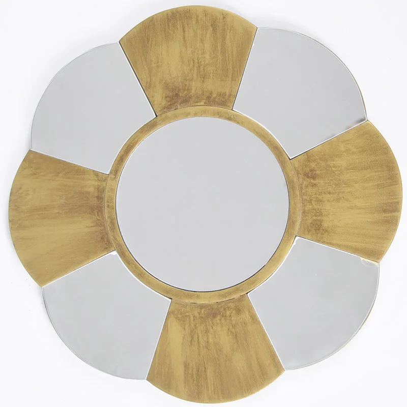 34.5*34.5*1.5cm Farmhouse Style Decoration Frameless Flower Shape Wall Mirrors Modern Interior Burlywood Round Wall Mirror