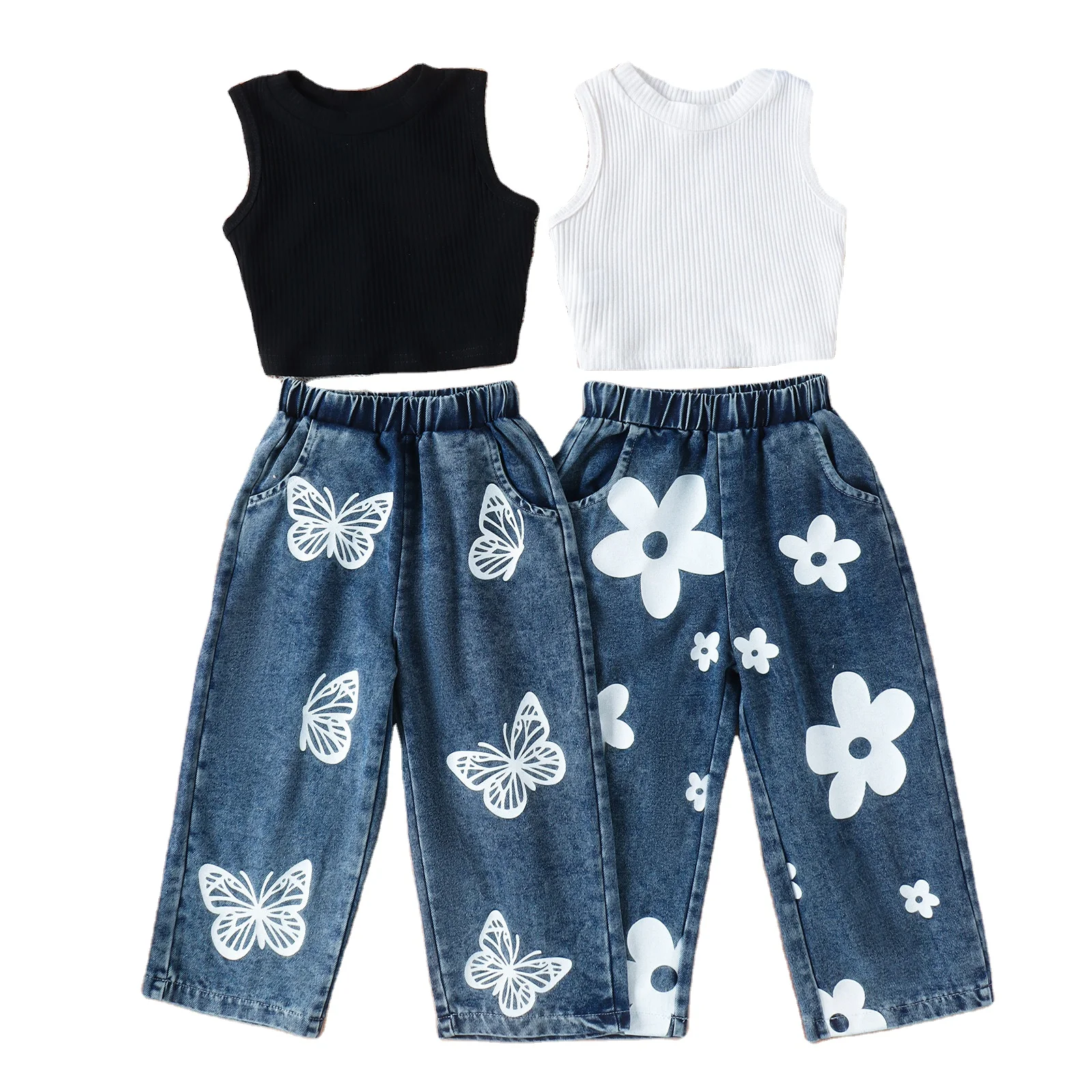 Soft Cotton Ribbed Tee & Denim Trousers Outfit