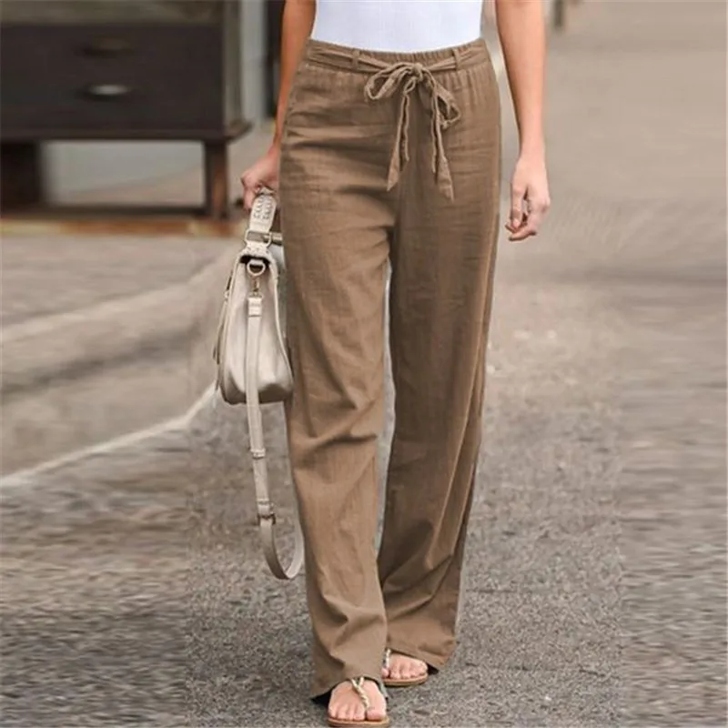 

2021 summer women's loose wide-leg Cotton linen women's trousers casual pants high-waist straight-leg pants