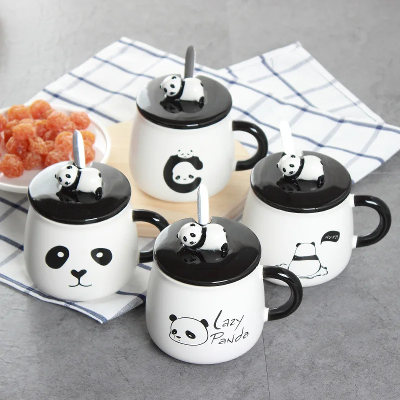 

Seaygift 2020 new cartoon cute funny animal 3d black panda printed porcelain mugs ceramic cups for sublimation, Pink/blue