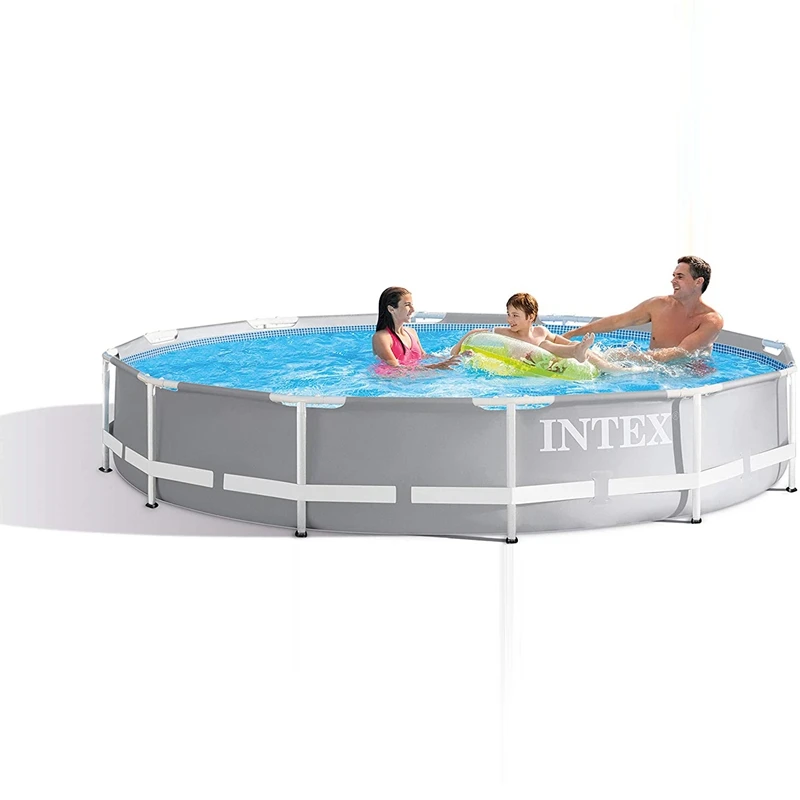 

Perfect Size Intex 12ft x 30in Metal Frame Pool Above Grand Swimming Pool With Water Filter Filter, Blue/white color