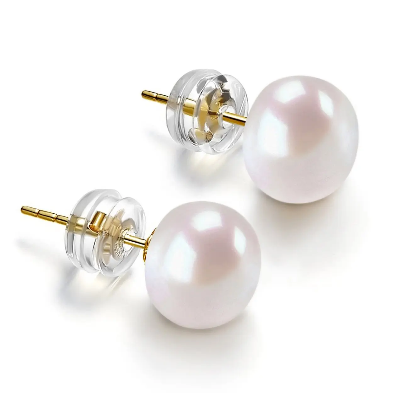 

14K Gold Handpicked White Freshwater Cultured Pearl Earrings Studs, Gold, silver