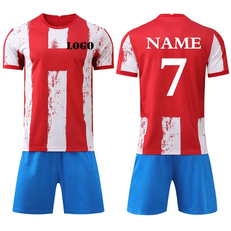 

Red white stripes soccer wear men kids football club team football jerseys personalized logo made soccer jersey set, White,light blue,dark blue,orange