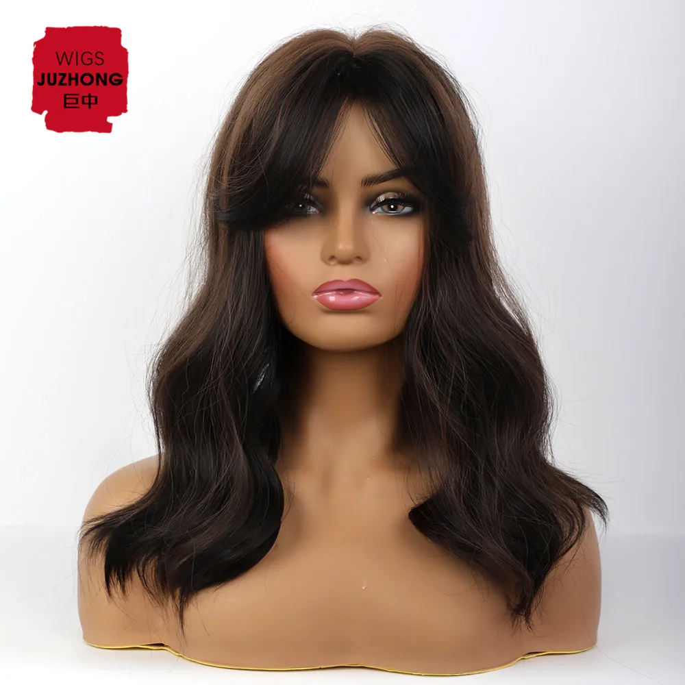 

New Style Hot sale Women's heat-resistant Black brown mixed gold long wig with wave high temperature fiber synthetic wig