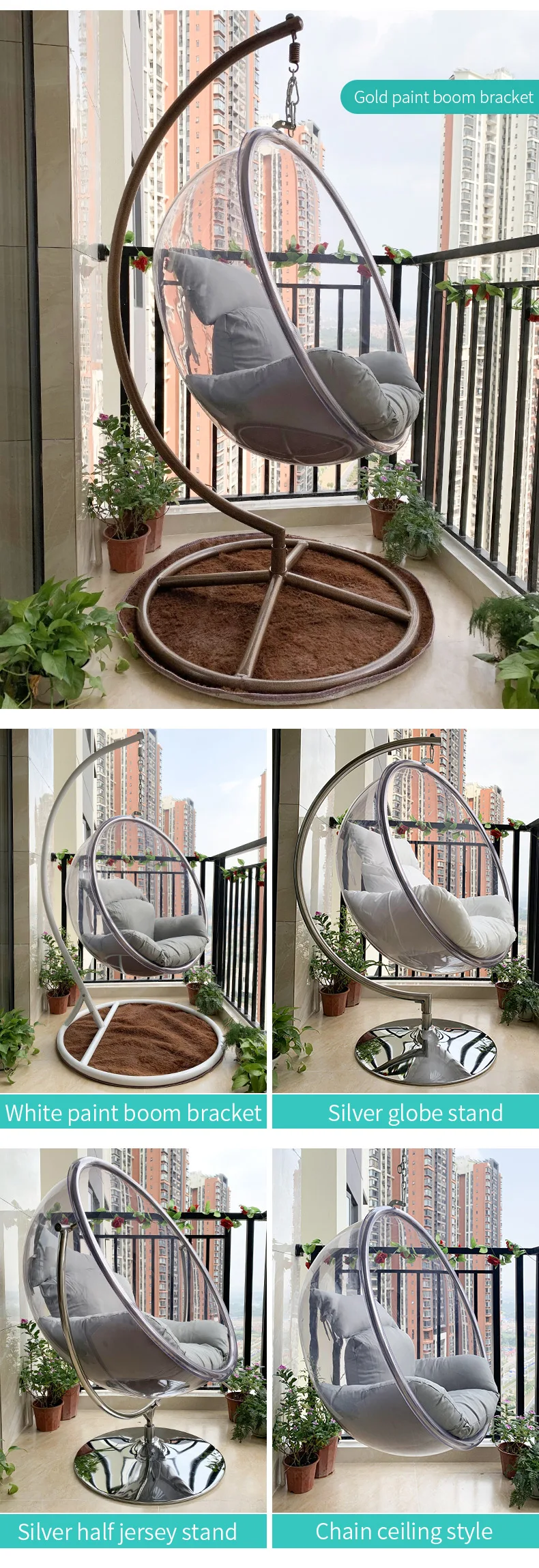 Modern Furniture Hanging Indoor Moon Swing Transparent Bubble Chair