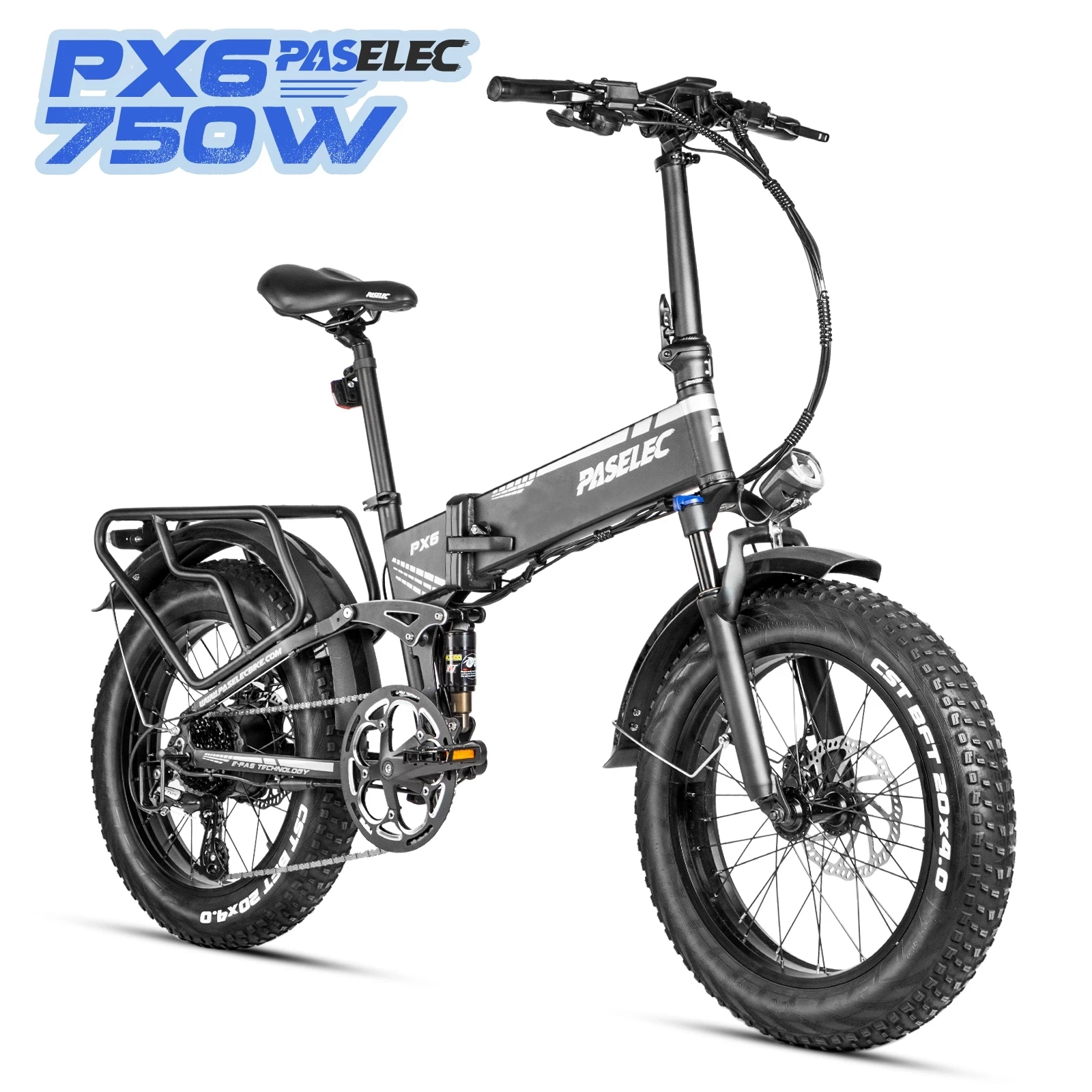 

US warehouse PASELEC PX6 750W Brushless Motor 9 speed shifter 20*4.0 Fat Tire eBike for Adults