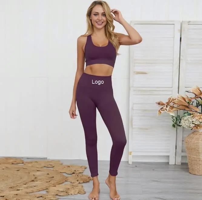 

Seamless Gym Set Women Sportswear Two Piece Sports Suits Exercise Leggings Fitness Wear Yoga Sets, As picture
