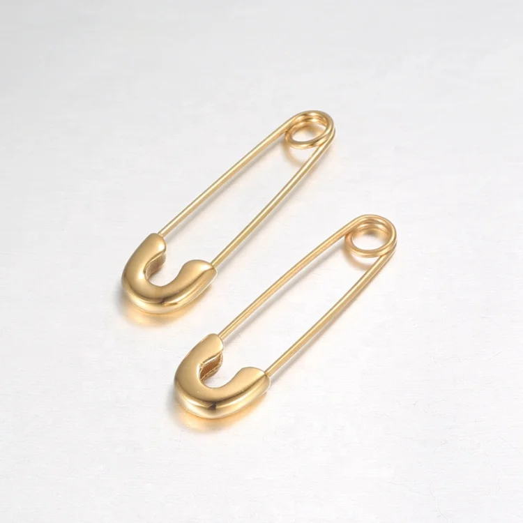 

High Quality 18K Gold Plated Stainless Steel Safety Pin Earrings E5217