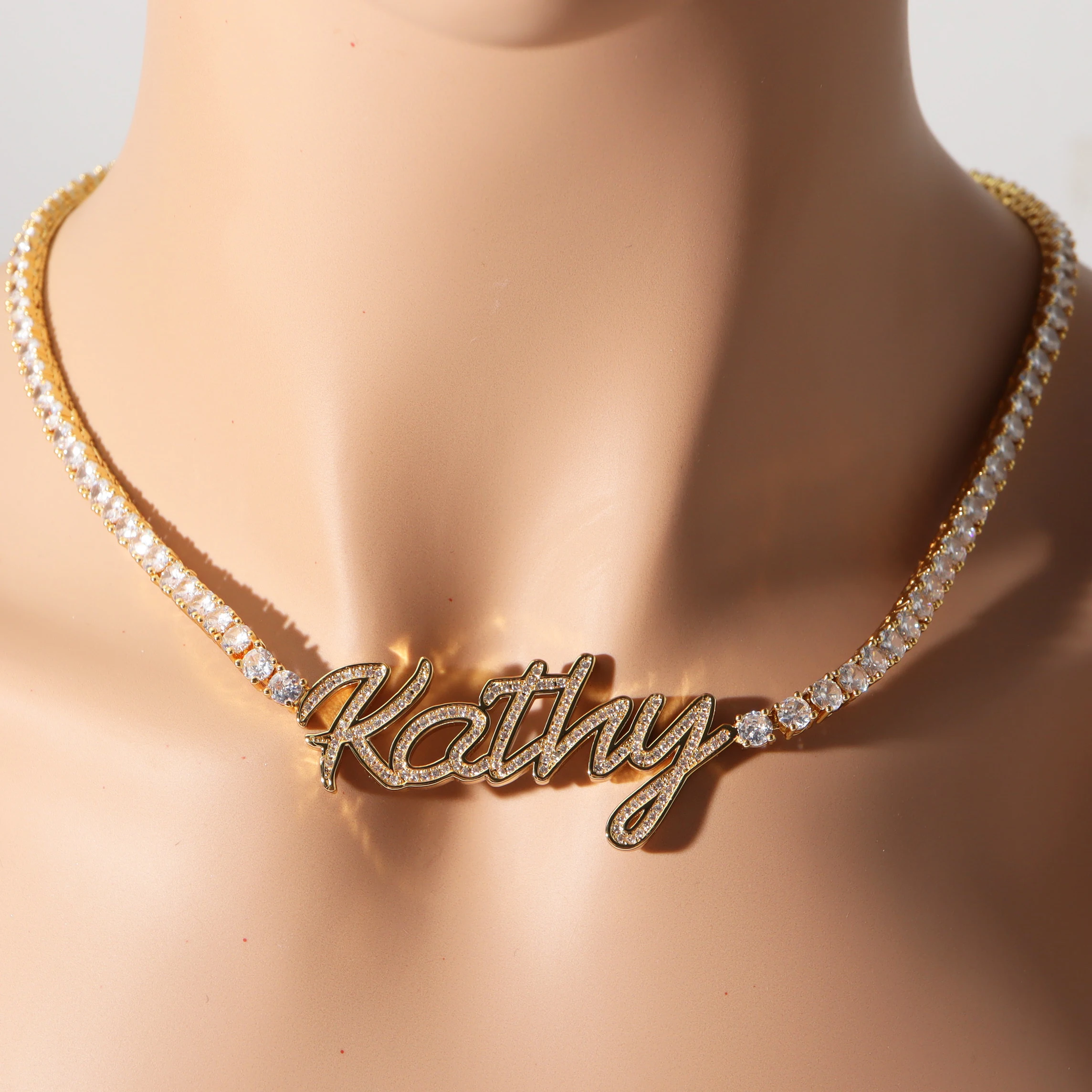 

Custom Initial Letter Necklace Gold Filled Jewelry Iced Out Charms CZ Hip Hop Men Jewelry Gold Silver Tennis Chains For Women