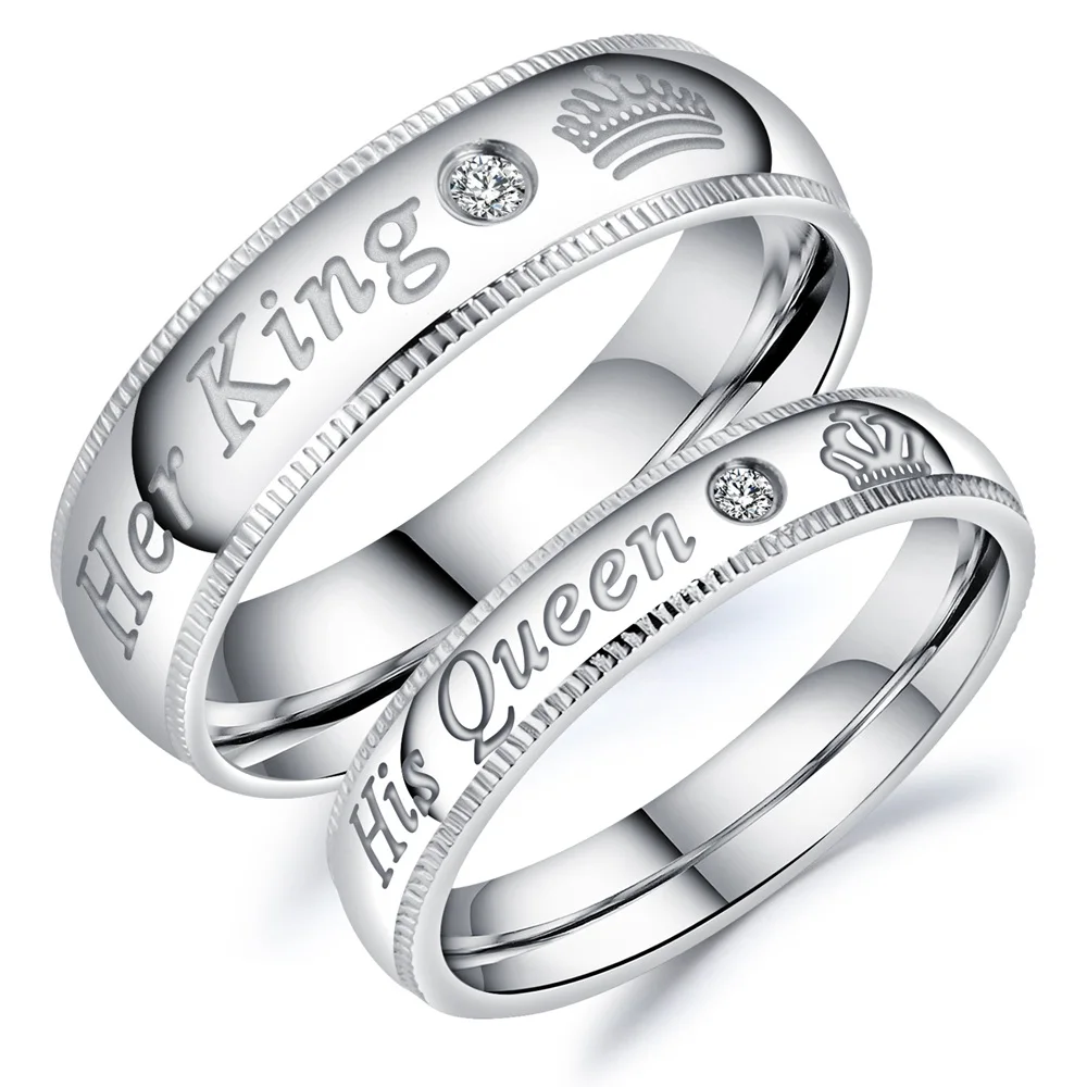 

Custom Lover Jewelry King And Queen Engrave 925 Silver Couple Ring, Silver color or custom color