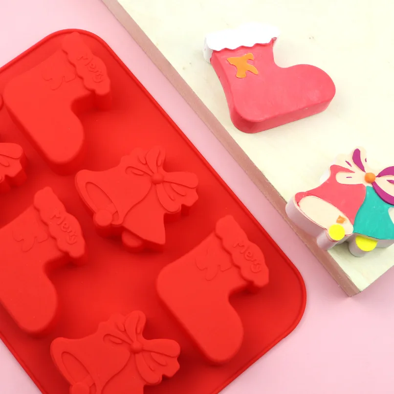 

Creative DIY 6 Cell Christmas Socks Shaped Biscuit Jelly Cake Chocolate Silicone Mold