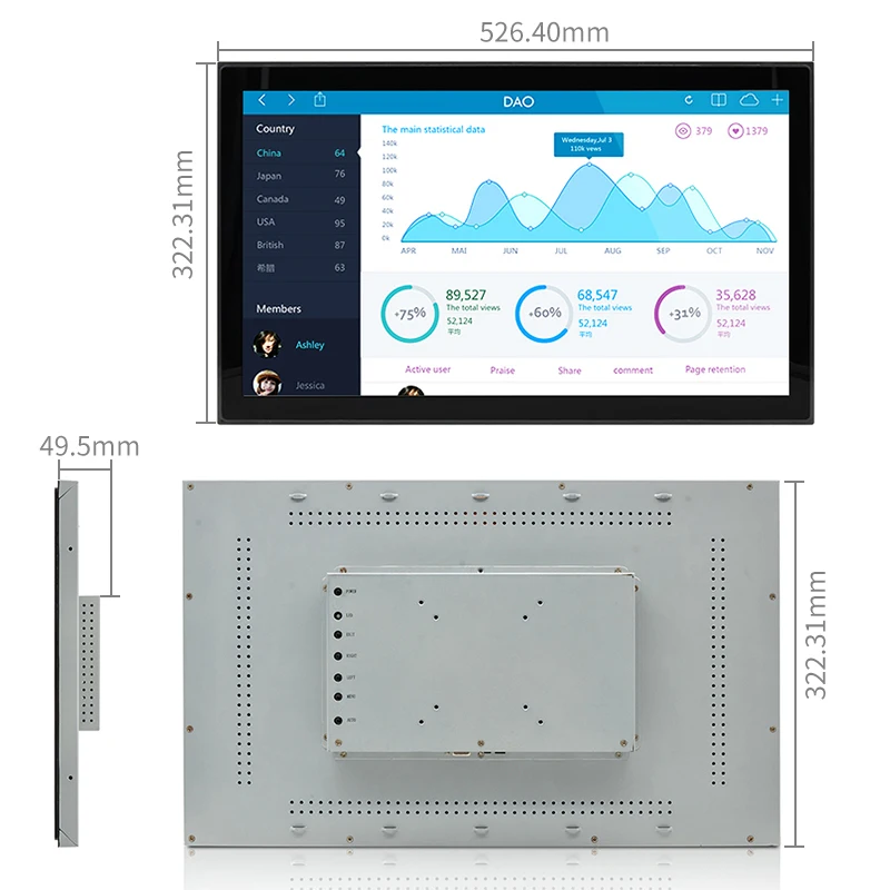 

21.5inch Embedded Industrial Capacitive resolution 1920*1080 Waterproof Touch Screen Display Lcd Monitor