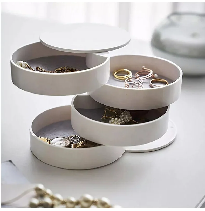 

Jewelry Boxs Creative 4 Layers Rotatable Plastic Jewelry Container Case Earrings Ring Box Multi-Function Jewelry Storage Box