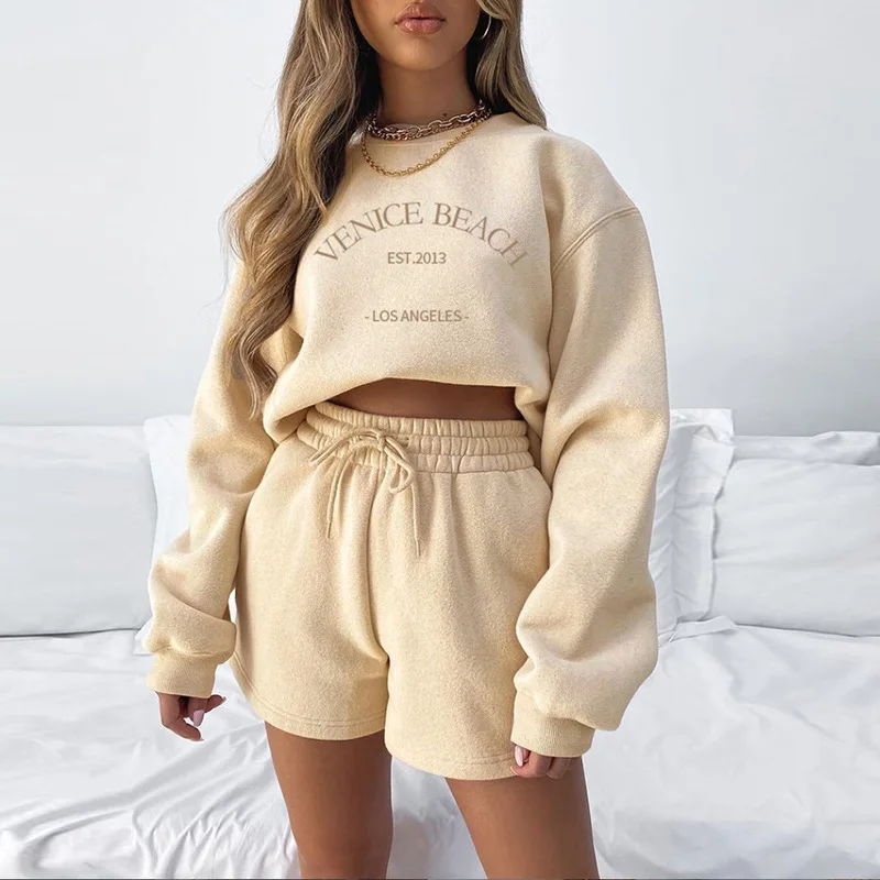 

Autumn Embroidered Women Sweat Suit Set Loose Fit Jogger Suit Fall 2021 Women Clothes Oversized Sweatsuit Women Shorts Set