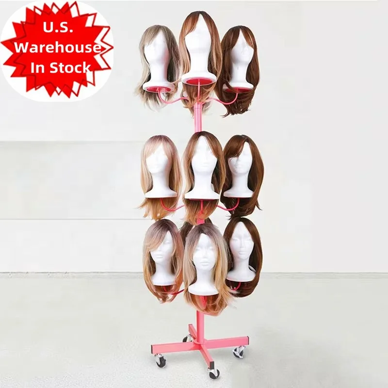 Hot Sale Store Human Head Model Lace Front Synthetic Braid Curly Wig Hair Extensions Metal Rotating Display Rack Stand Holder