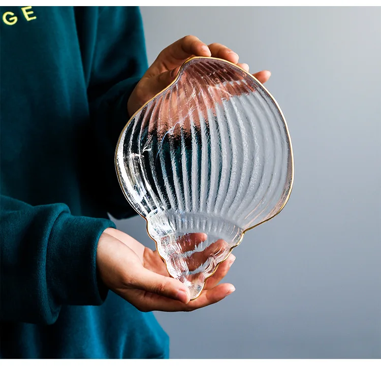 Solhui Glass Plates And Bowls Set With Gold Rim Nordic Ocean Dessert