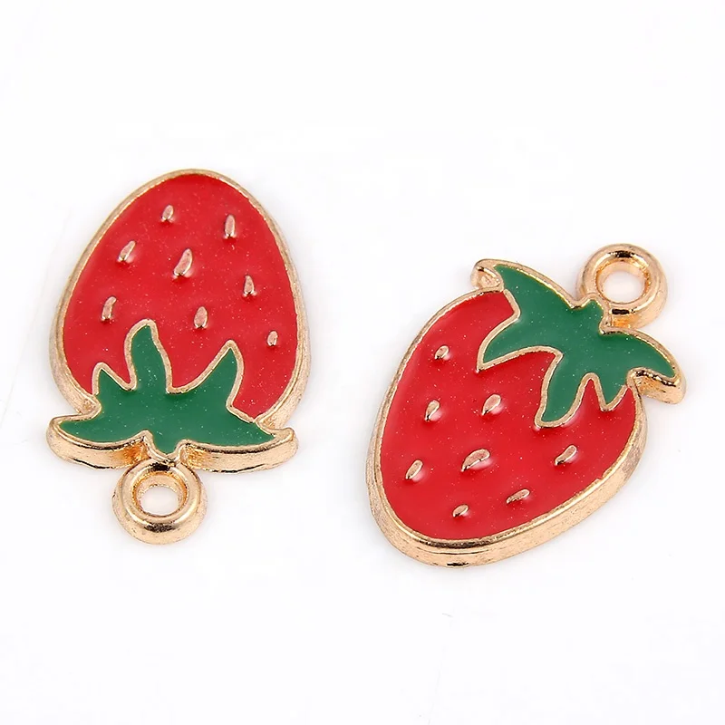 

Gold Color Enamel Small Red Strawberry Charms Pendant Fit Women Girls Necklace Bracelet DIY Making Jewelry Accessories, Picture