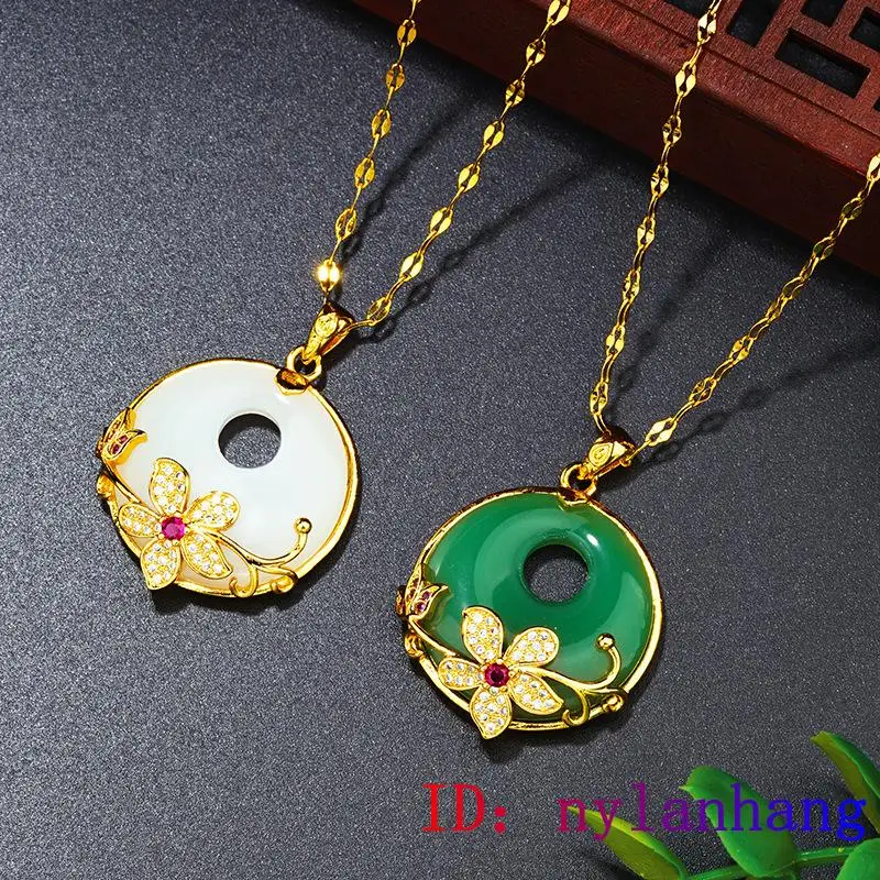 

Jade Flower Pendant Jewelry Charm Women Fashion Amulet Necklace Chinese 925 Silver Chalcedony Gifts Natural Hetian