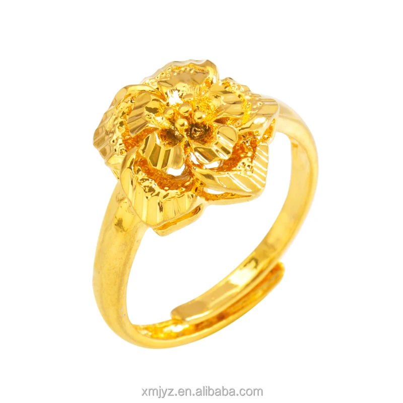 

Live Wholesale Classic Fashion Brass Gilded Large Flowers Simple Temperament Versatile Fashion Ring Women