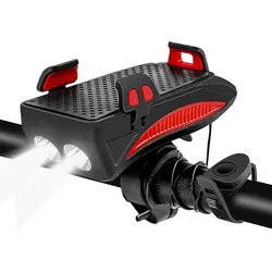 Multifunction 4 IN 1 Bike Light 400 Lumens Bike Flashlight Bike Horn Phone Holder Power Bank Bicycle Front Light