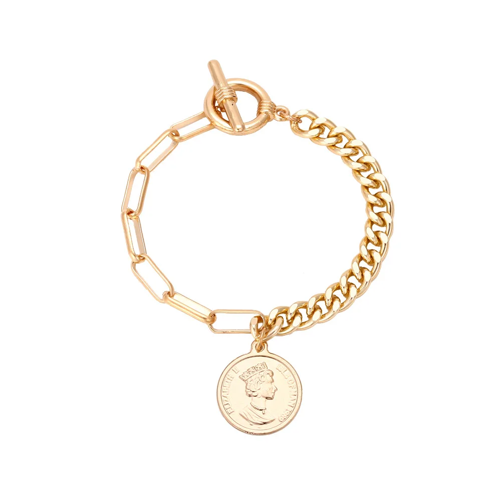 

Amazon New Jewelry Ins Personality Creative Asymmetric Metal Chain Portrait Coin Bracelet