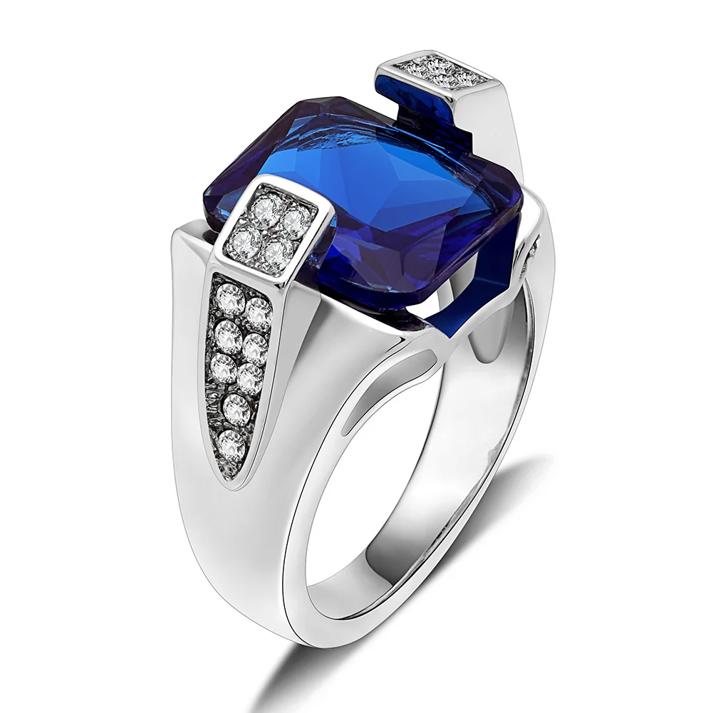 

Atmospheric Blue Square Diamond Ring Wedding Ring Silver Rings For Men Wholesale Dropshipping