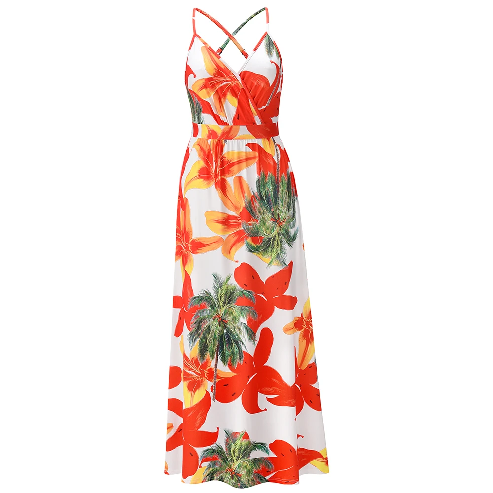

Women casual red floral vintage backless loose maxi dress Bohemian dresses for ladies
