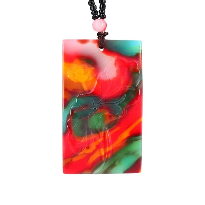 

Colour Jade Lotus Pendant Necklace Fashion Jadeite Amulet for Chinese Gifts Natural Carved Men Charm Women Jewelry