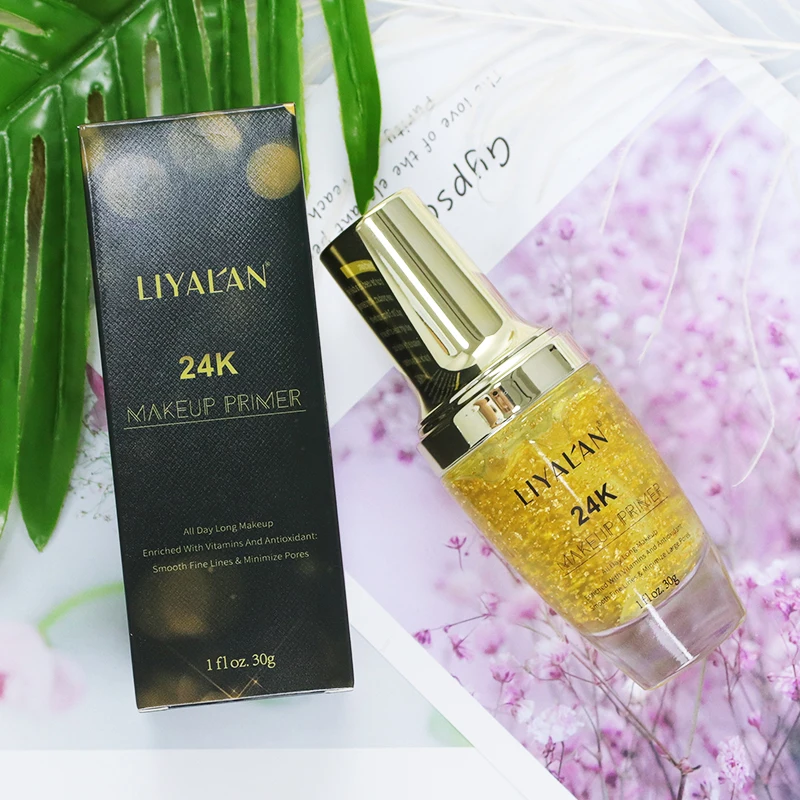 

LIYAL'AN Private Label Oil-control Brighten Facial Skin Base 24K Gold Face Makeup Primer, Golden/green/ customized pink/white/ivory