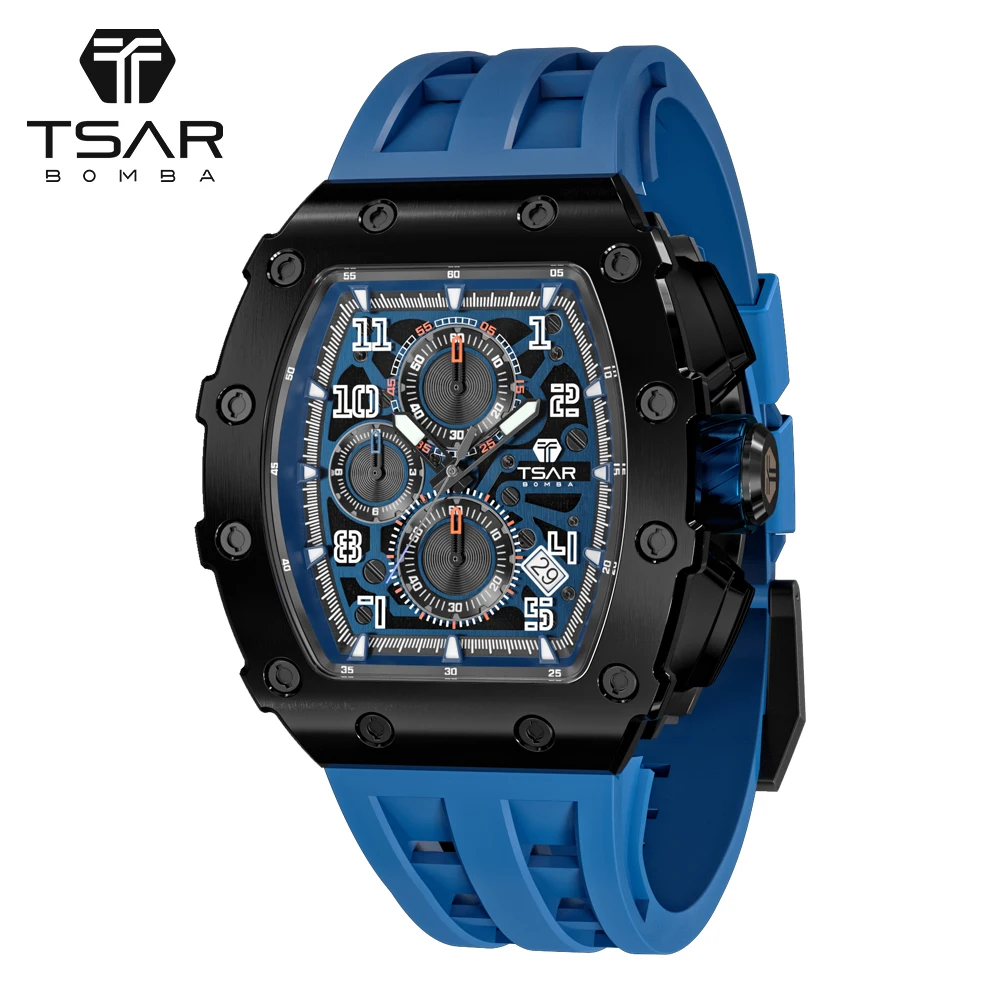 

Dropshipping TSAR BOMBA Mens Watches Fashion Casual Sports Design Silicone Strap Quartz Wristwatch for Men Luxury Watch