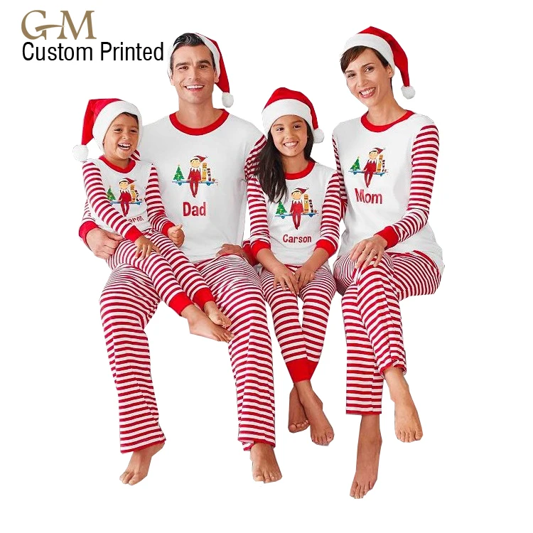 

Wholesale 2019 red striped Christmas Halloween holiday matching family christmas pajamas, Customized color