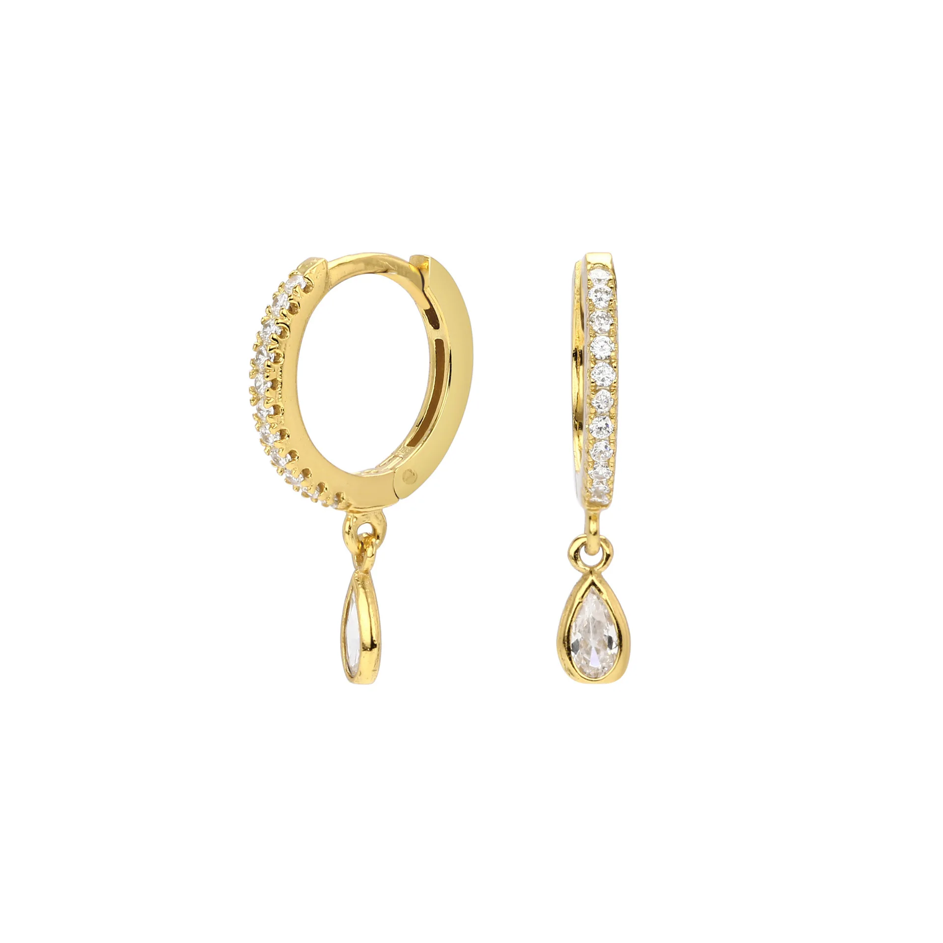 Fashion Dangle Earrings Wholesale 925 Sterling Silver Drop Earrings Water Drop Zircon Gold Plated Hoop Earrings Women