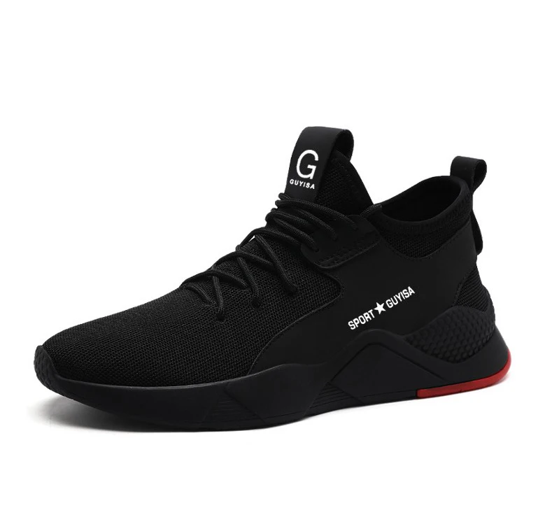 

China cheap breathable comfortable men industrial safety shoes steel toe cap, Black/red