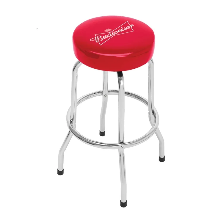 Cheap Logo Padded Garage Barstool Chair Chromed Legs Swivel Round