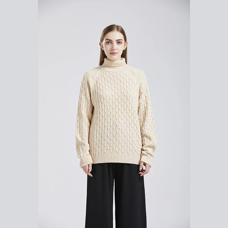 

knitted top turtleneck ribbed knit stylish plus size women's sweaters, Beige