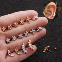 

2020 body piercing jewelry supplier cartilage stud conch helix piercing copper CZ snowflake tragus ear piercing jewelry