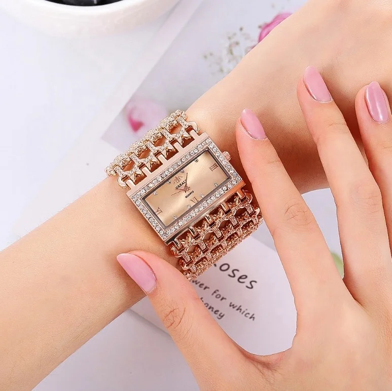 

Women's quartz watch luxury gift alloy steel belt lady fashion personality square case large Strap Bracelet like watch, Rose gold