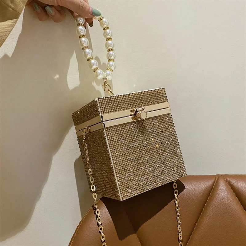 

2021 Small jelly Acrylic Clutch Bag Cross Chain Shoulder Pearl Handle Ladies Evening Handbags Mini Women Rhinestone Bags Handbag