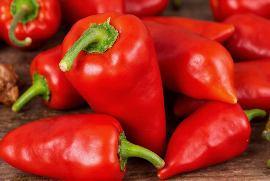 Close-up photograph of Carolina Reaper peppers showing their distinctive red, bumpy appearance and characteristic tail