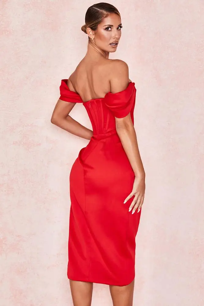 
A3526 wholesale red new women party wear sexy off shoulder bodycon mini evening dress 
