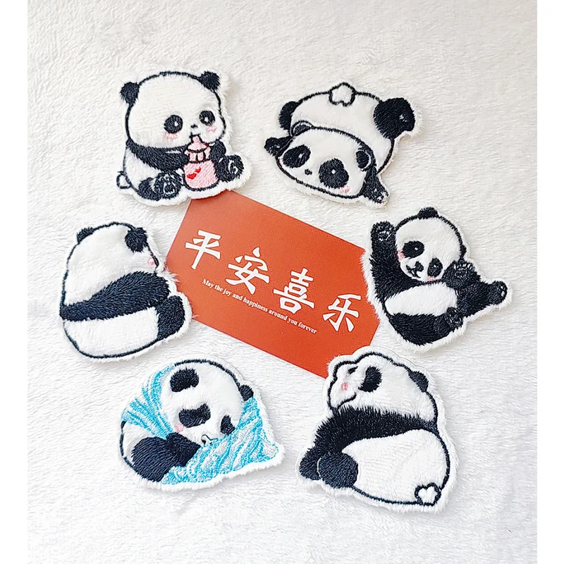 NODA Stock Self Sticker Kawaii Embroidery Cartoon Furry Panda Patch for Bag Phone case Decoration