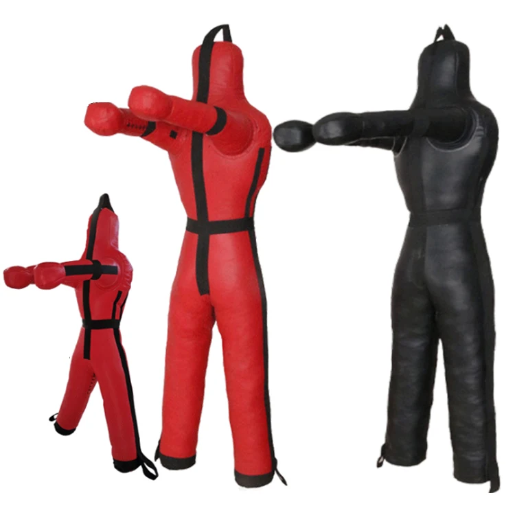 

kids home gym foldable leather inflatable grappling boxing dummy, Black, red