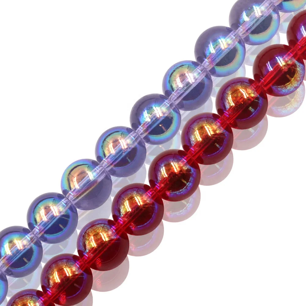 

Stock For Sale Purple Red AB Color Plated Glass Electroplated Loose Beads For Diy Jewelry Making, Ab color crackle beads