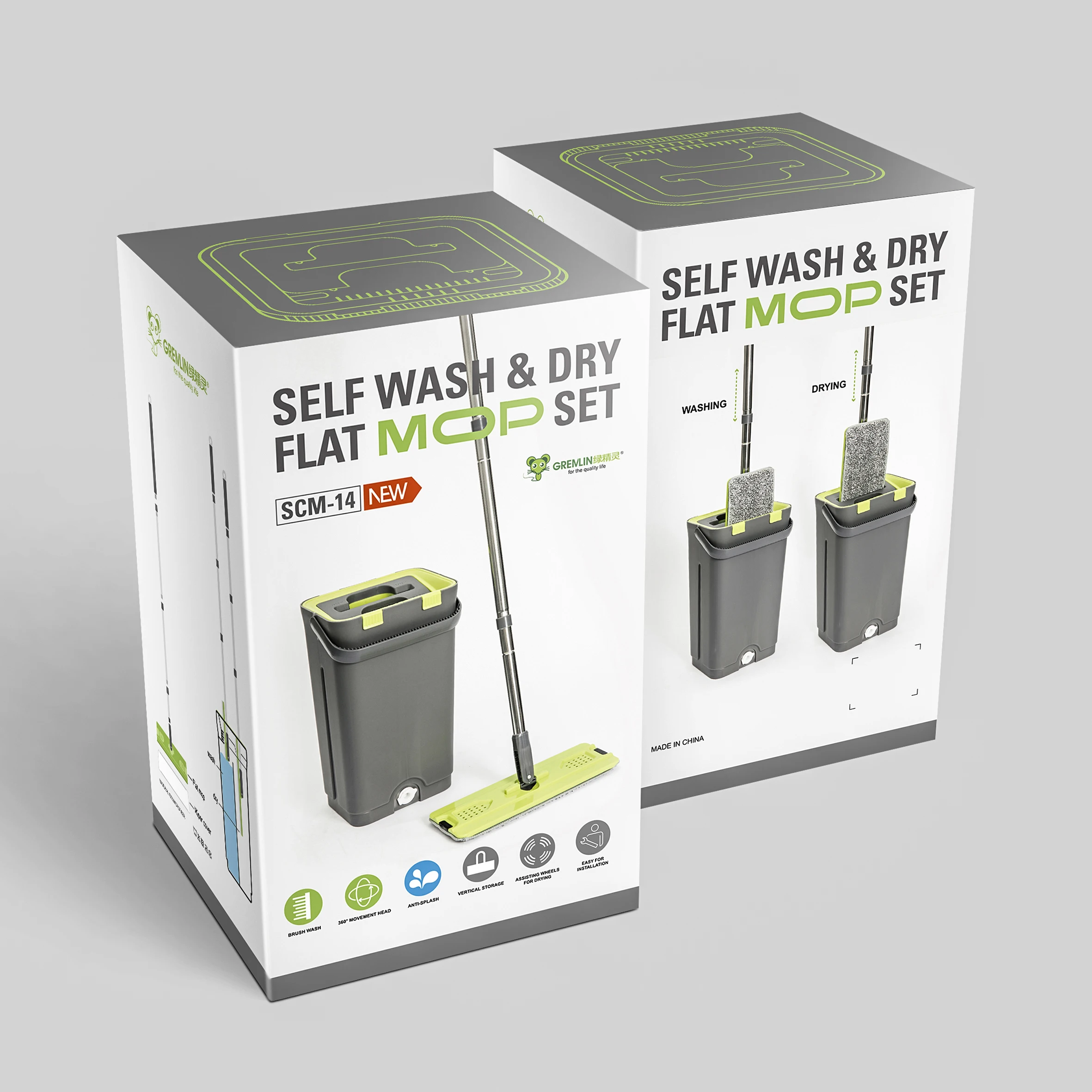 

High Level Easy Cleaning Flat Squeeze Mop And Bucket Set
