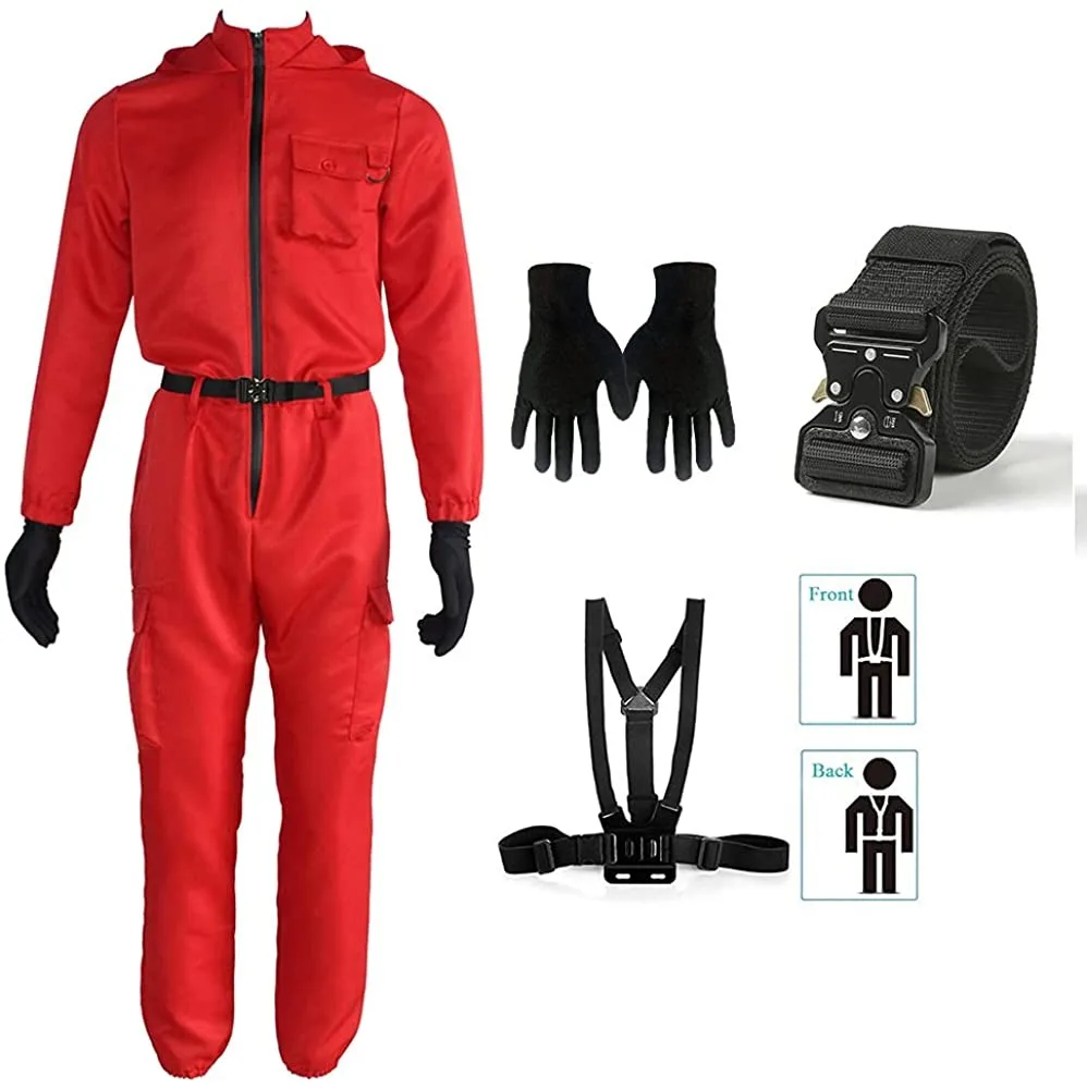 

Stock Fast Delivery Korean Unisex Squid Game Full Tracksuit Squid Game Jumpsuit Set Cosplay Costume With Belt And Mask Suit, Customized color
