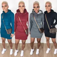 

BS1142 Women's simple long-sleeved printed hoodie dress