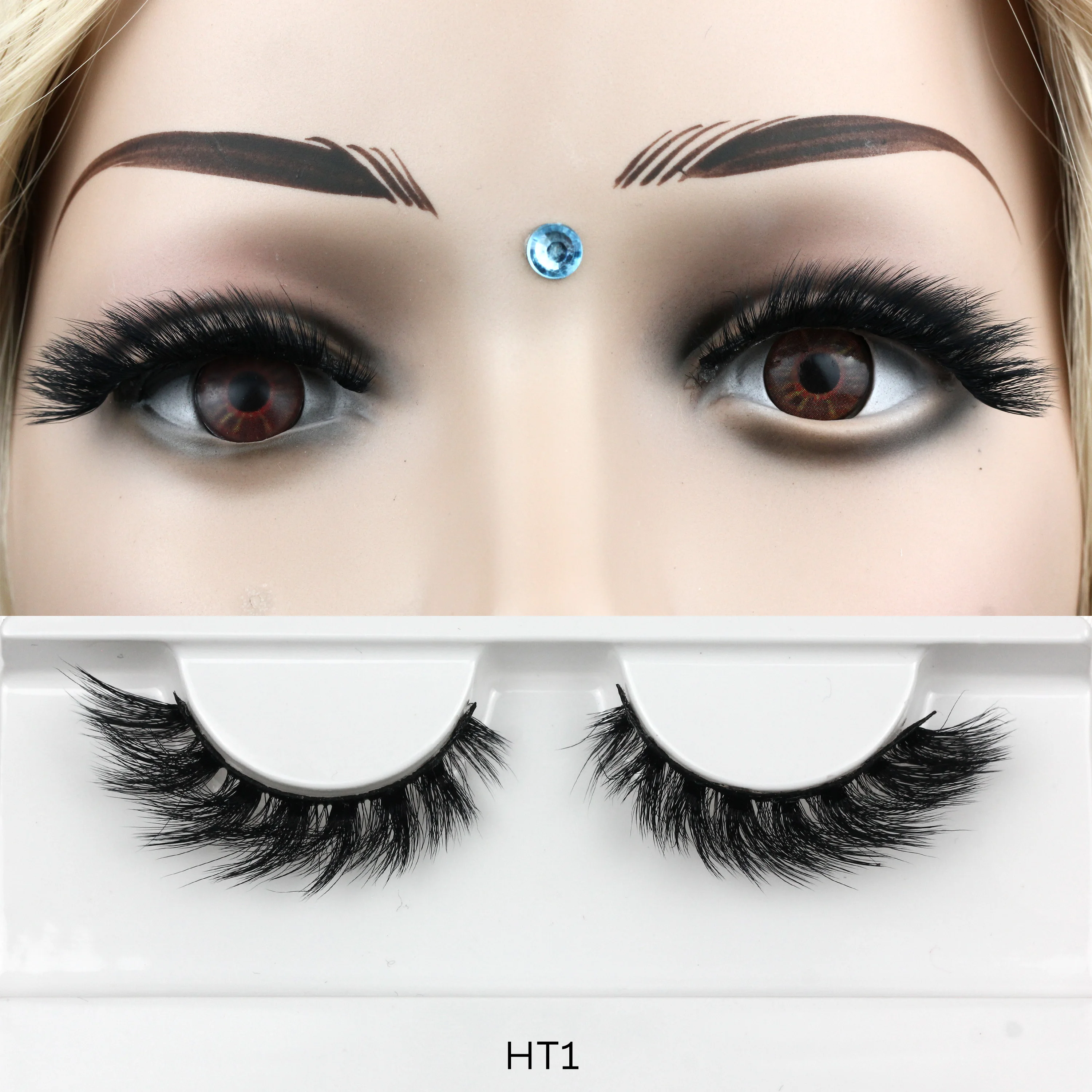 

HT1 fluffy strip lashes 3d dramatic vegan faux mink strip eyelashes wholesale vendor natural lashes, Natural black